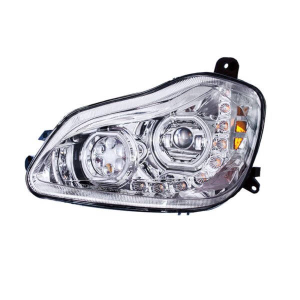 LED Projector Headlight Assembly for Semi-truck, with Turn Signal, Parking Light, Side Marker, Plug & Play, CREE LED Chips, Fit for Kenworth T680 2013-2021, Passenger and Driver Side