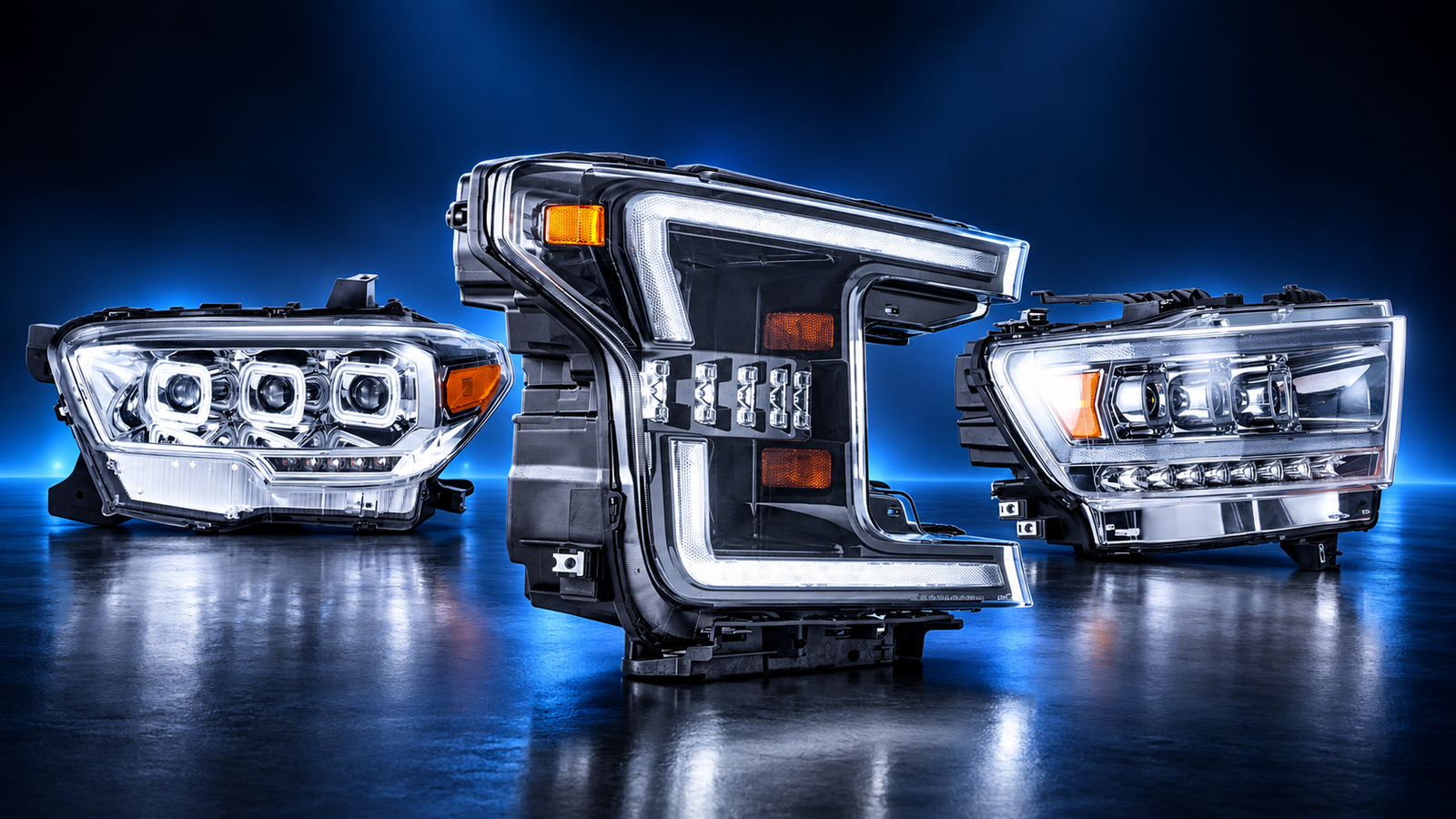 Pickup truck LED headlight assemblies for OEM and private-label programs